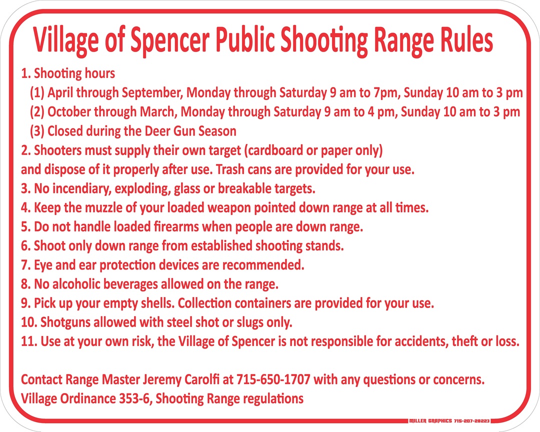 Spencer Shooting Range Updated Hours of Operation